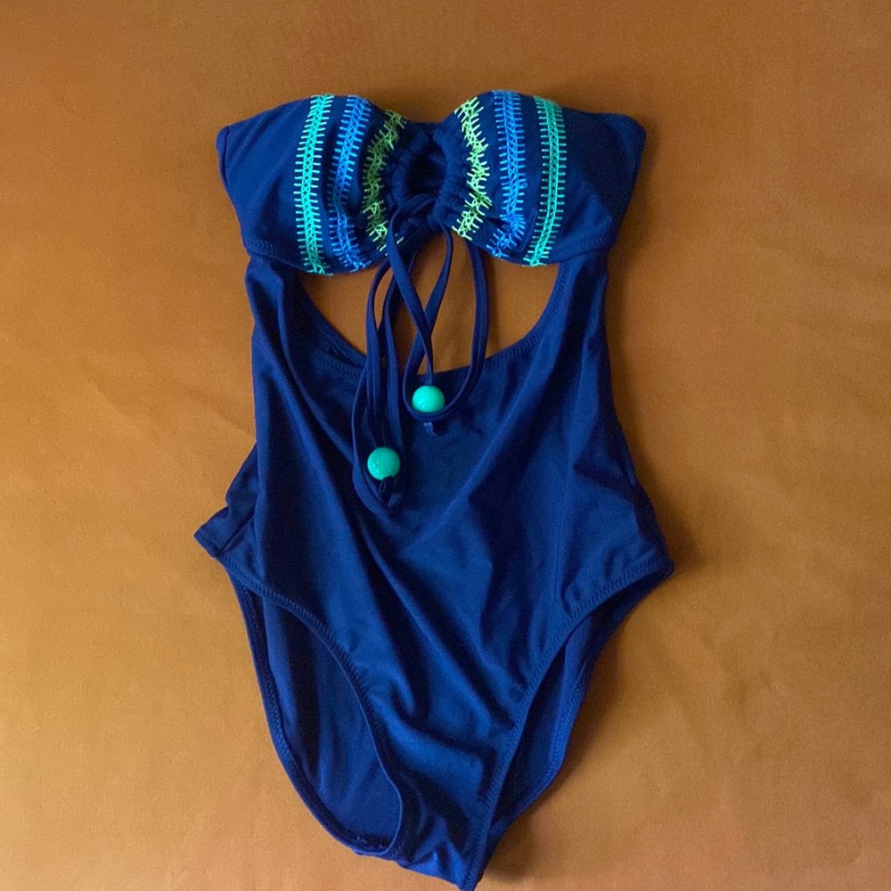 Aerie One Piece Full Coverage Bathing Suit (XS, blue, yellow, green)
